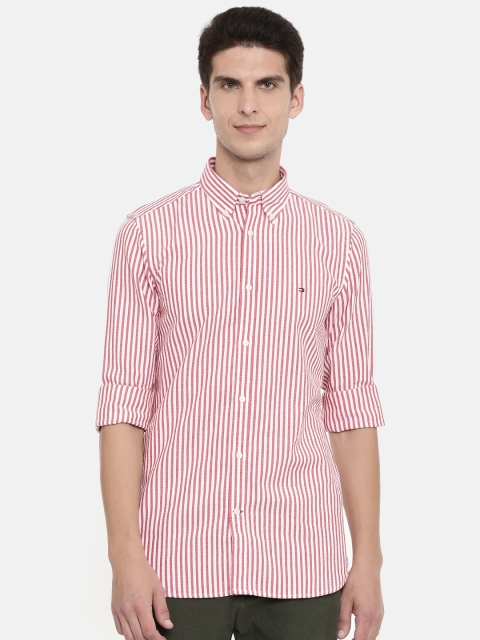 

Tommy Hilfiger Men White & Red Slim Fit Striped Casual Shirt