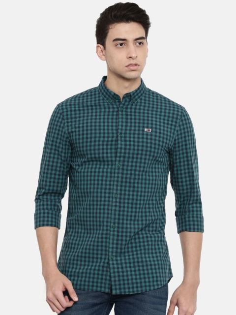

Tommy Hilfiger Men Green & Blue Slim Fit Checked Casual Shirt