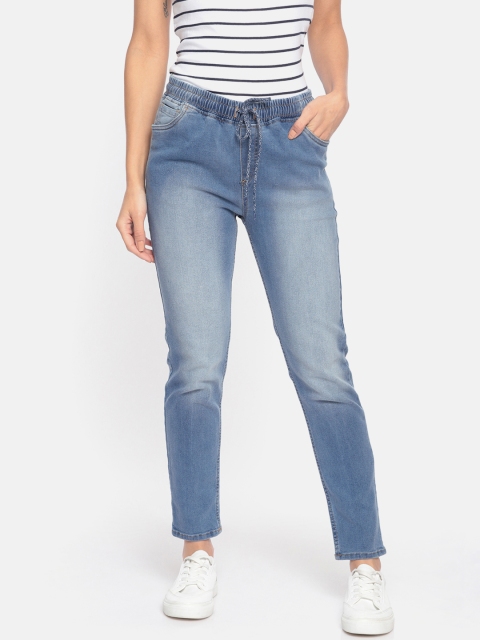 

HERE&NOW Women Blue Jogger Mid-Rise Clean Look Stretchable Ankle-Length Jeans