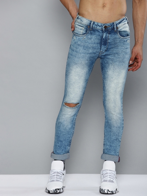 

HERE&NOW Men Blue Skinny Fit Mid-Rise Mildly Distressed Stretchable Jeans