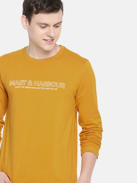 

Mast & Harbour Men Mustard Yellow Printed Round Neck T-shirt