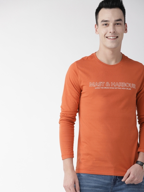 

Mast & Harbour Men Rust Orange Printed Detail Round Neck T-shirt