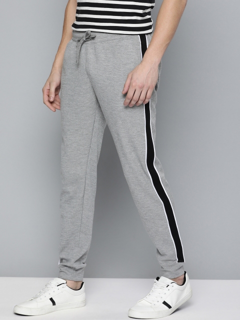 

Mast & Harbour Men Grey Melange Solid Straight Fit Joggers With Side Stripes