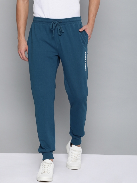 

Mast & Harbour Men Teal Blue Solid Mid-Rise Slim Fit Joggers