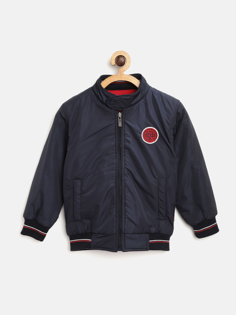 

Okane Boys Red & Navy Blue Solid Reversible Bomber Jacket