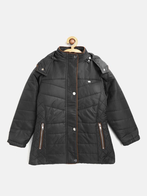 

Okane Girls Black Solid Puffer Jacket with Detachable Hood