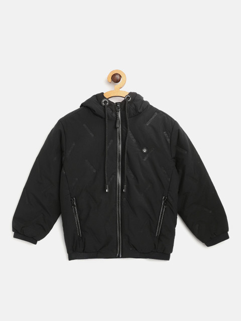 

Okane Boys Black Self Design Hooded Bomber Jacket