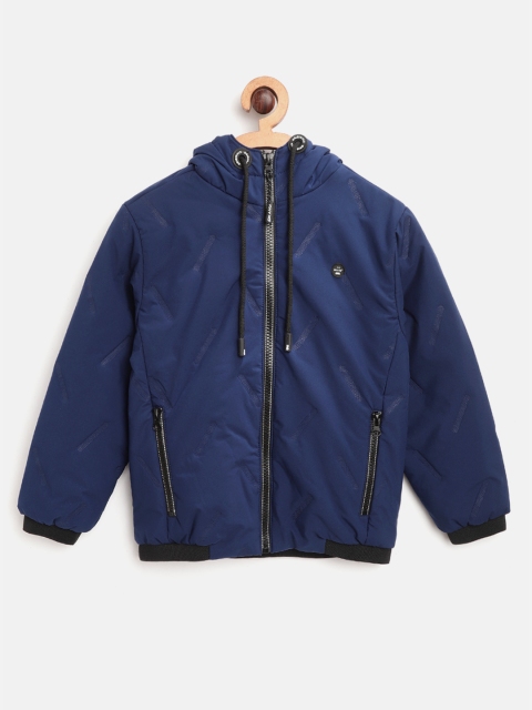 

Okane Boys Navy Blue Self Design Hooded Bomber Jacket