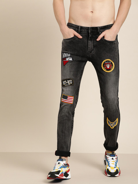 

Moda Rapido Men Black Slim Fit Mid-Rise Clean Look Stretchable Jeans With Applique Details