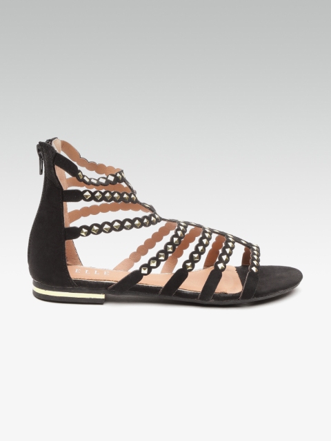

ELLE Women Black & Gold-Toned Embellished Mid-Top Gladiators