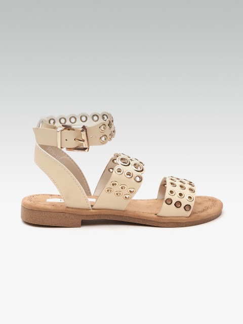 

ELLE Women Beige Rivets Detail Mid-Top Open Toe Flats