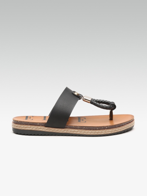 

ELLE Women Black Solid T-Strap Flats