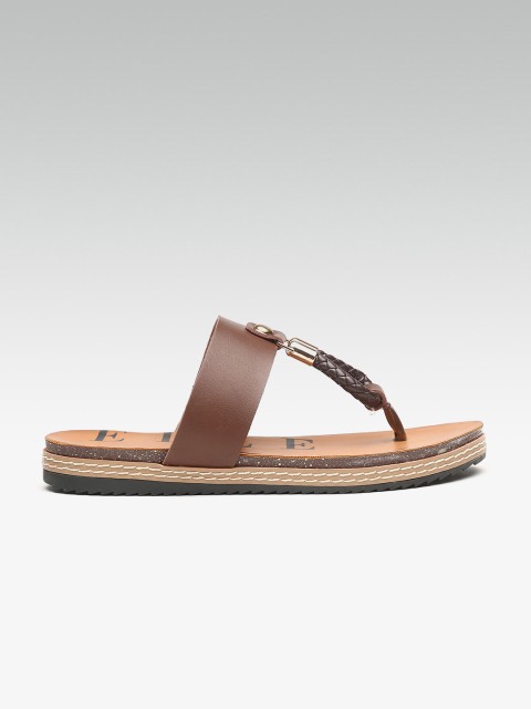 

ELLE Women Coffee Brown Solid T-Strap Flats