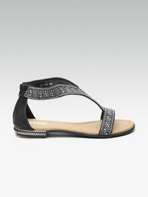 

ELLE Women Black Embellished Open Toe Flats