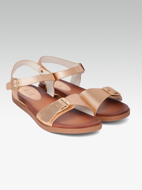 

ELLE Women Rose Gold Solid Open Toe Flats