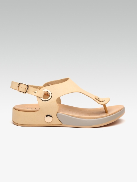 

ELLE Women Beige Solid T-Strap Comfort Heels