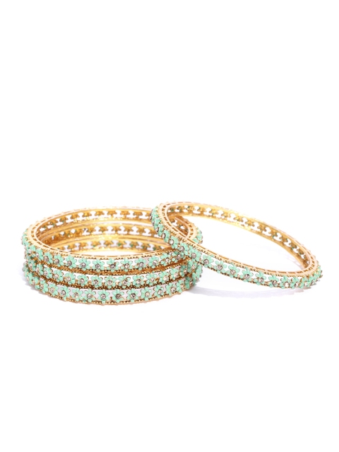

Priyaasi Set of 4 Green Gold-Plated Stone-Studded Handcrafted Floral Bangles