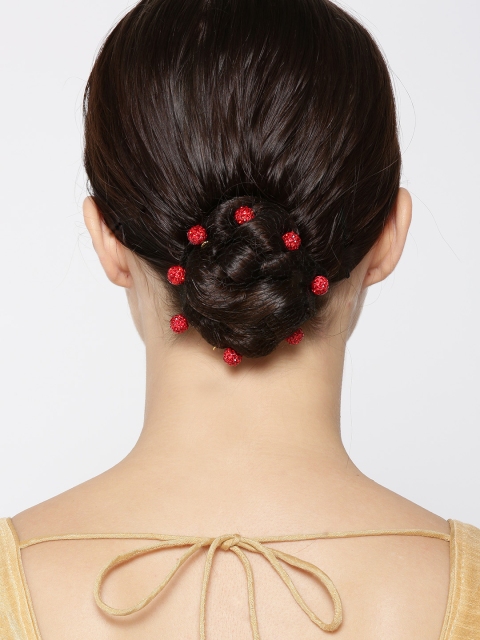 

Priyaasi Set Of 12 Red Gold-Plated Handcrafted Embellished Spherical U-Pins