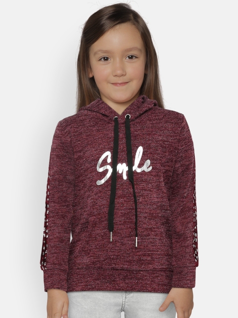 

Tiny Girl Girls Maroon & Silver-Toned Printed Hooded Sweatshirt