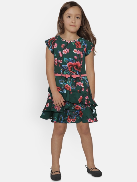 

Tiny Girl Green Floral Print Fit and Flare Dress