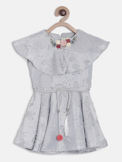 

Tiny Girl Girls Self Design Grey Fit and Flare Dress