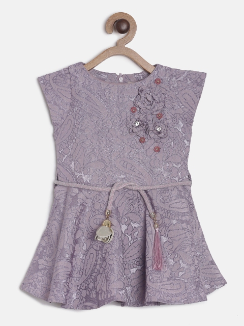 

Tiny Girl Purple Self Design Fit and Flare Dress