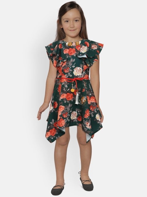 

Tiny Girl Girls Green Floral Printed Fit and Flare Dress