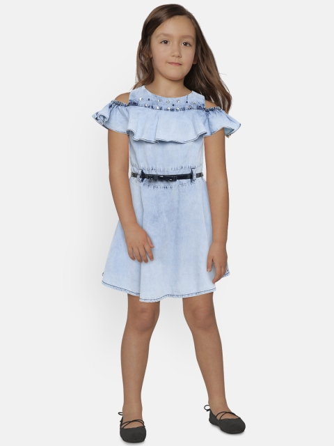 

Tiny Girl Solid Fit and Flare Dress, Blue