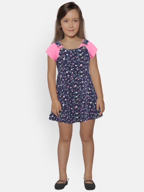 

Tiny Girl Navy Blue Printed Pinafore Dress