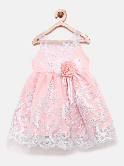 

Tiny Girl Girls Peach-Coloured Embellished A-Line Dress