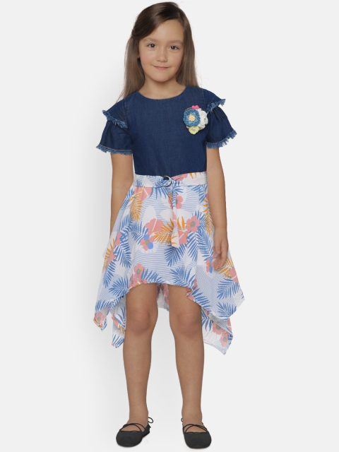 

Tiny Girl Girls Blue & White Tropical Printed Fit and Flare Dress