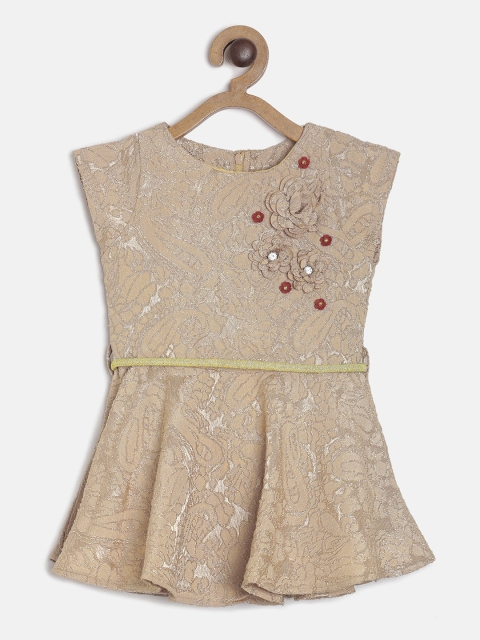

Tiny Girl Girls Self Design Beige Fit and Flare Dress