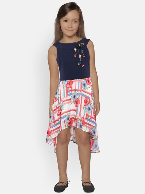 

Tiny Girl Girls Blue & White Printed Fit and Flare Dress