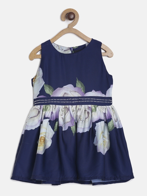 

Tiny Girl Girls Navy Blue Printed Fit and Flare Dress