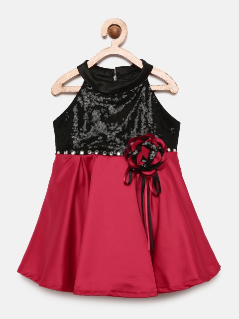 

Tiny Girl Girls Maroon & Black Colourblocked A-Line Dress