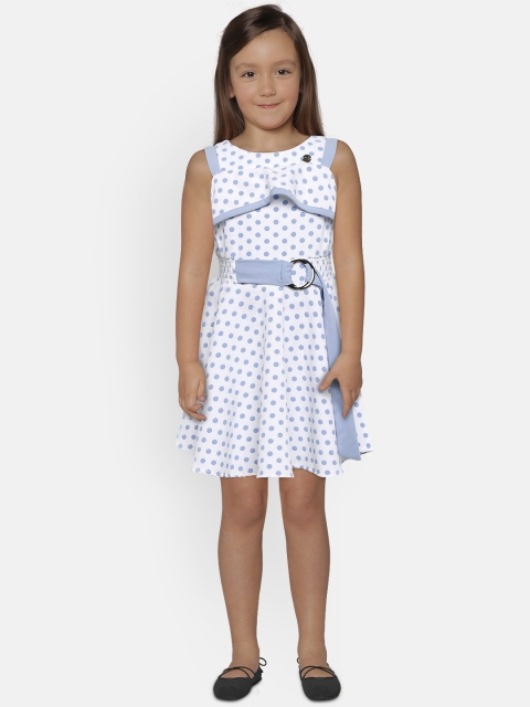 

Tiny Girl Blue & White Polka Dot Print Fit and Flare Dress