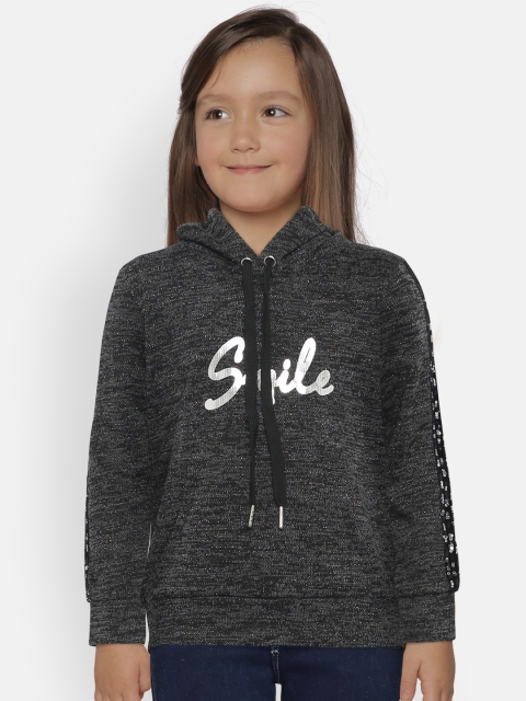 

Tiny Girl Girls Black & Silver-Toned Printed Hooded Sweatshirt
