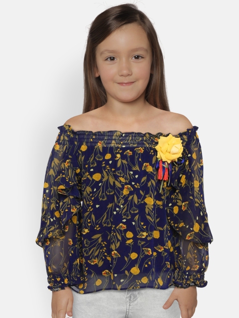 

Tiny Girl Girls Navy Blue & Yellow Printed A-Line Top