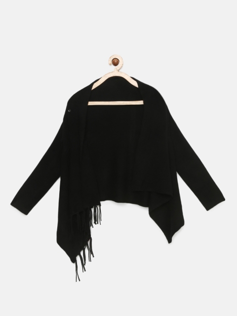 

Tiny Girl Black Self Design Open Front Shrug