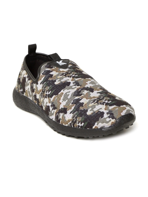 

KazarMax Men Green & Grey Camouflage Print Slip-On Sneakers