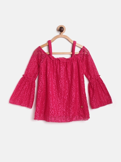 

612 league Girls Fuchsia Pink Lace Bardot Top