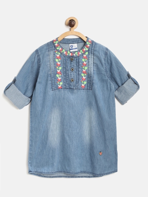 

612 league Girls Blue Washed Chambray Pure Cotton Shirt Style Pure Cotton Top