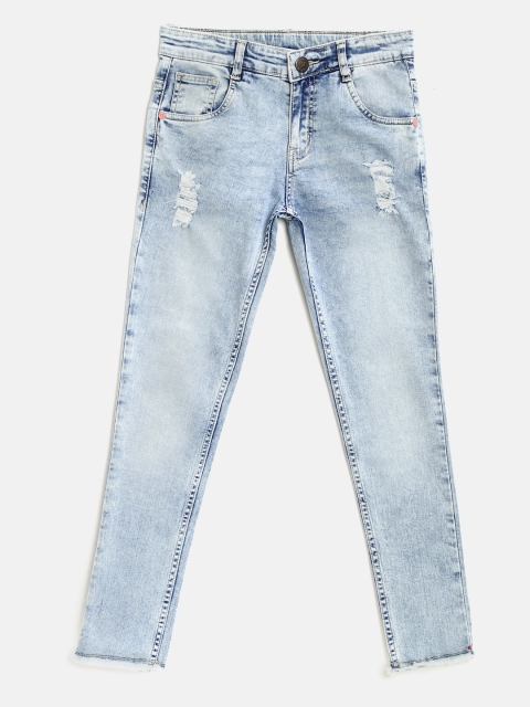 

612 league Girls Blue Washed Regular Fit Mid-Rise Mildly Distress Stretchable Jeans