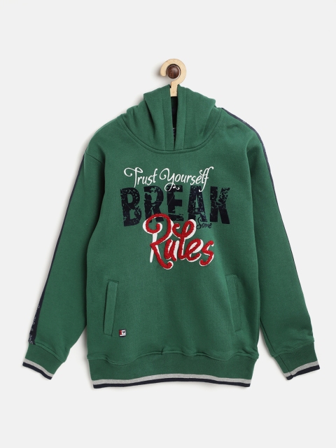 

612 league Boys Green Printed Hooded Sweatshirt
