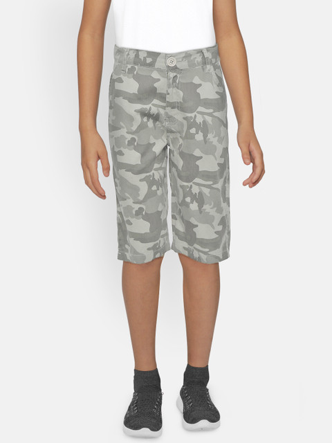 

612 league Boys Grey Camouflage Print Regular Fit Shorts
