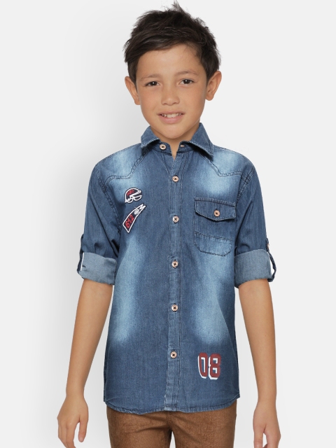 

612 league Boys Blue Regular Fit Faded Chambray Casual Shirt