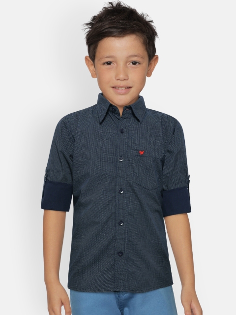 

612 league Boys Navy Blue Regular Fit Printed Casual Shirt