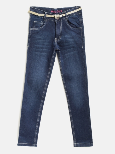 

612 league Girls Navy Blue Regular Fit Mid-Rise Clean Look Stretchable Jeans