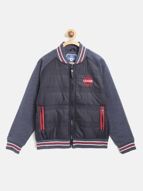 

612 league Boys Navy Blue Solid Bomber Jacket