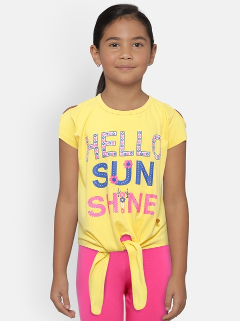 

612 league Girls Yellow Printed Top